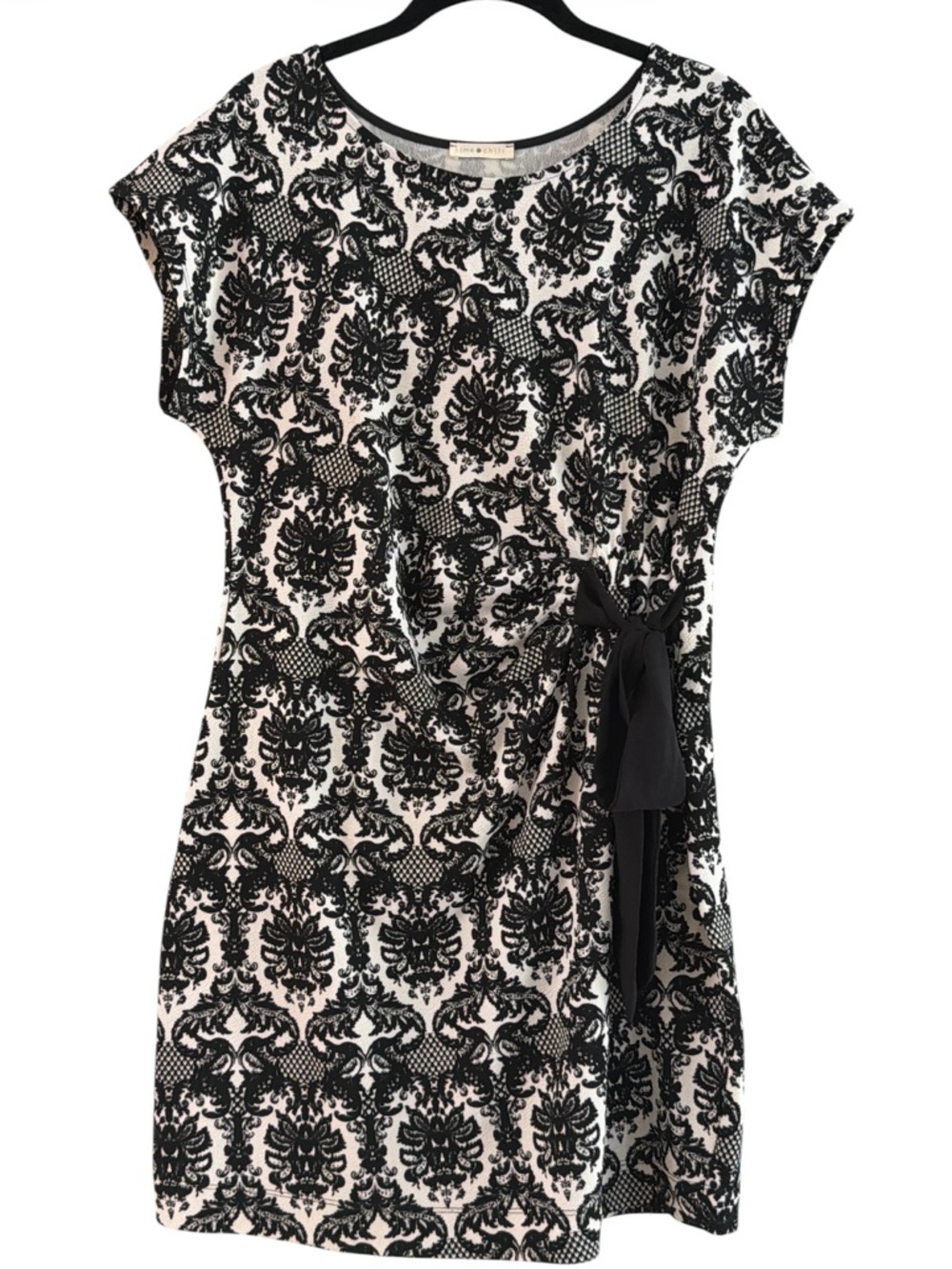 Lime & Chili Black & White Damask Side Tie-Detail Mini Dress Size L